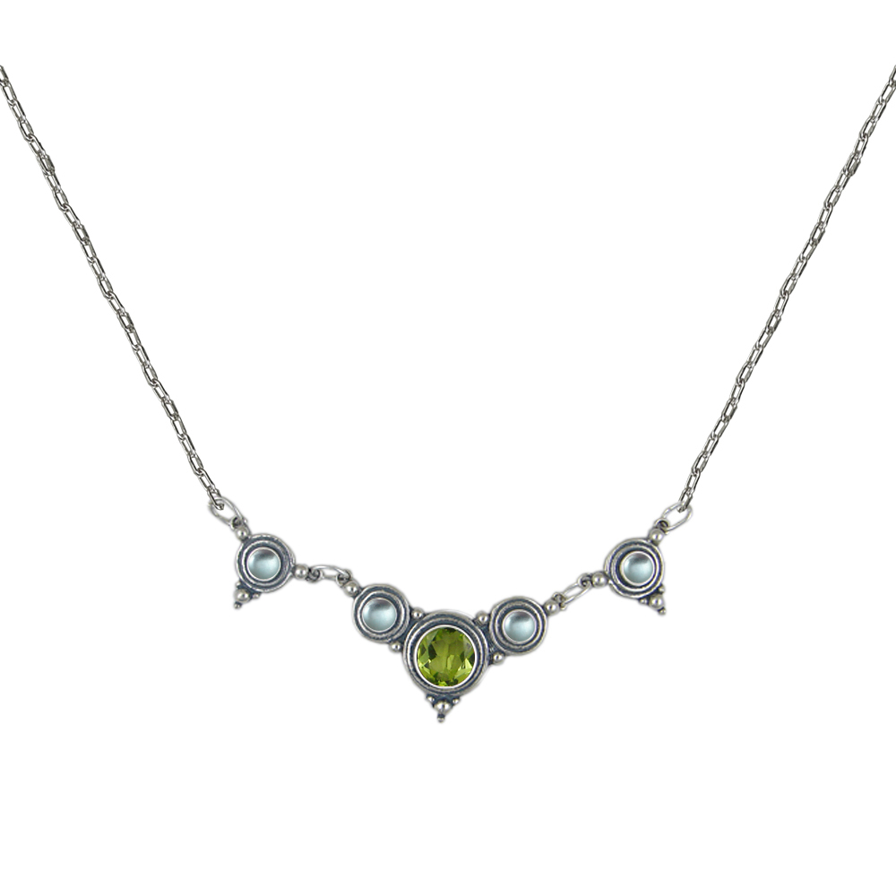 Sterling Silver Gemstone Necklace With Peridot And Blue Topaz